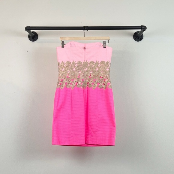 Lilly Pulitzer Kade Strapless Embroidered Mini Dress Pink/Gold (No Straps) - Picture 4 of 6